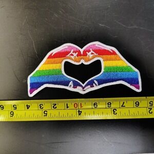 Rainbow Heart Hands Iron On Patch Pride Embroidered Applique 2.5" Inch DIY